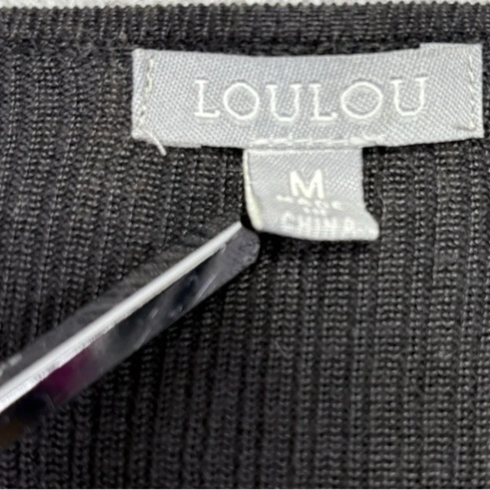 LOULOU Womens M Black Cardigan Sweater V Neck Ribbed Button Front Cotton Rayon